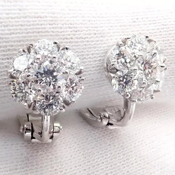 Authentic! Van Cleef & Arpels Platinum Diamond Fleurette Flower Earrings - Picture 9 of 16